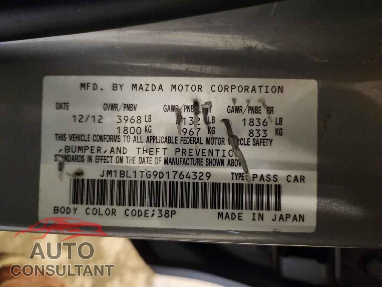 MAZDA 3 2013 - JM1BL1TG9D1764329