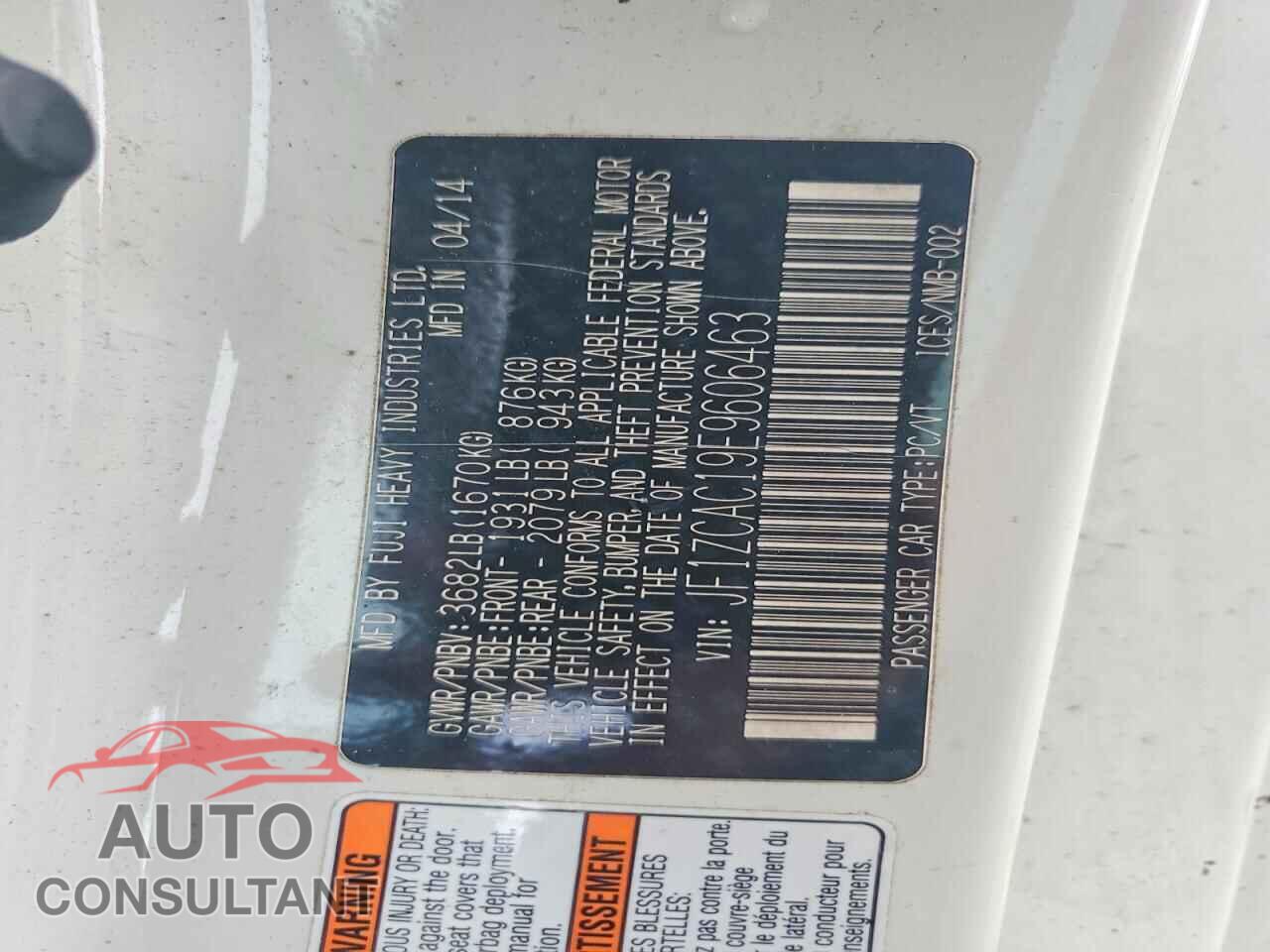 SUBARU BRZ 2014 - JF1ZCAC19E9606463