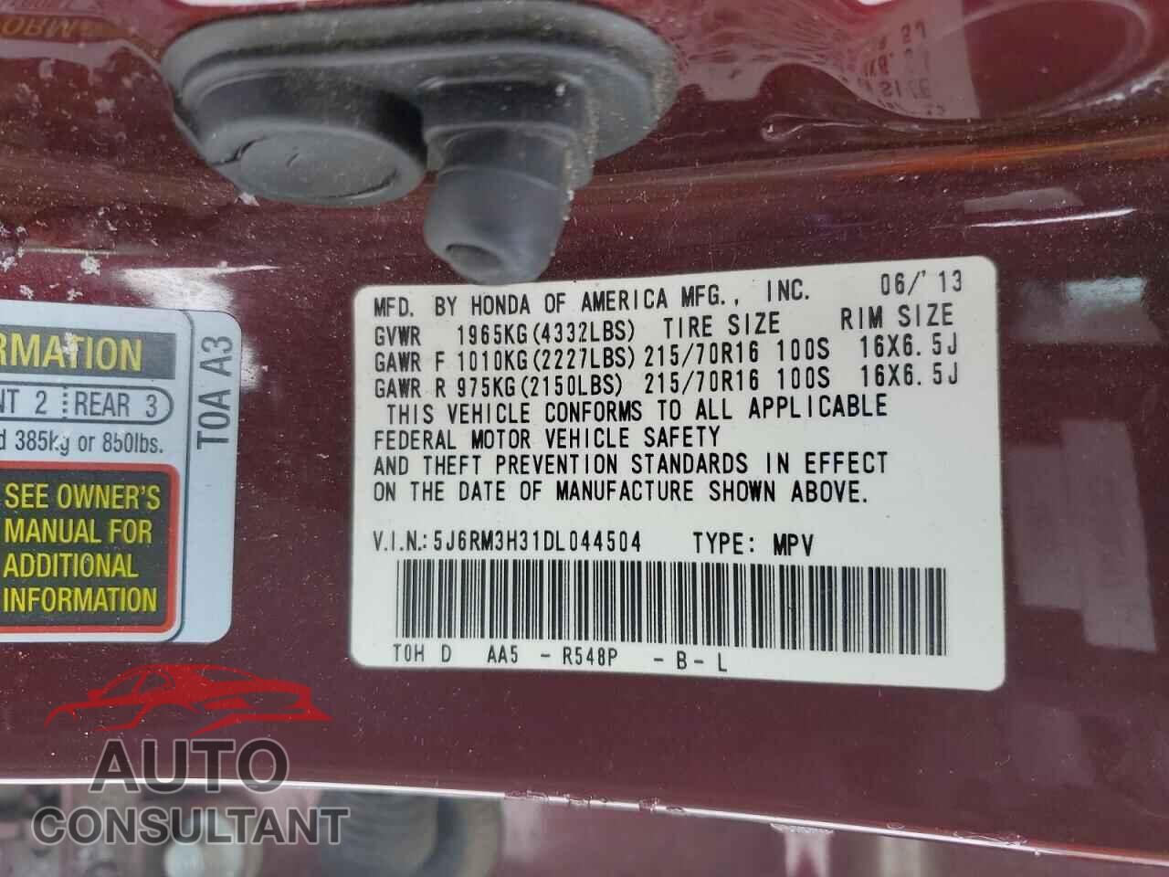 HONDA CRV 2013 - 5J6RM3H31DL044504