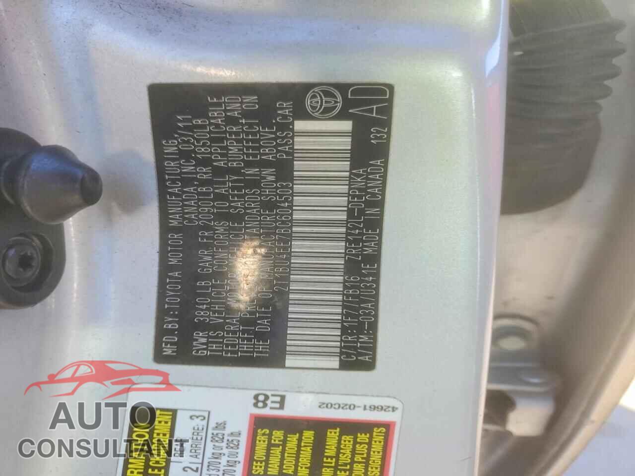 TOYOTA COROLLA 2011 - 2T1BU4EE7BC604503