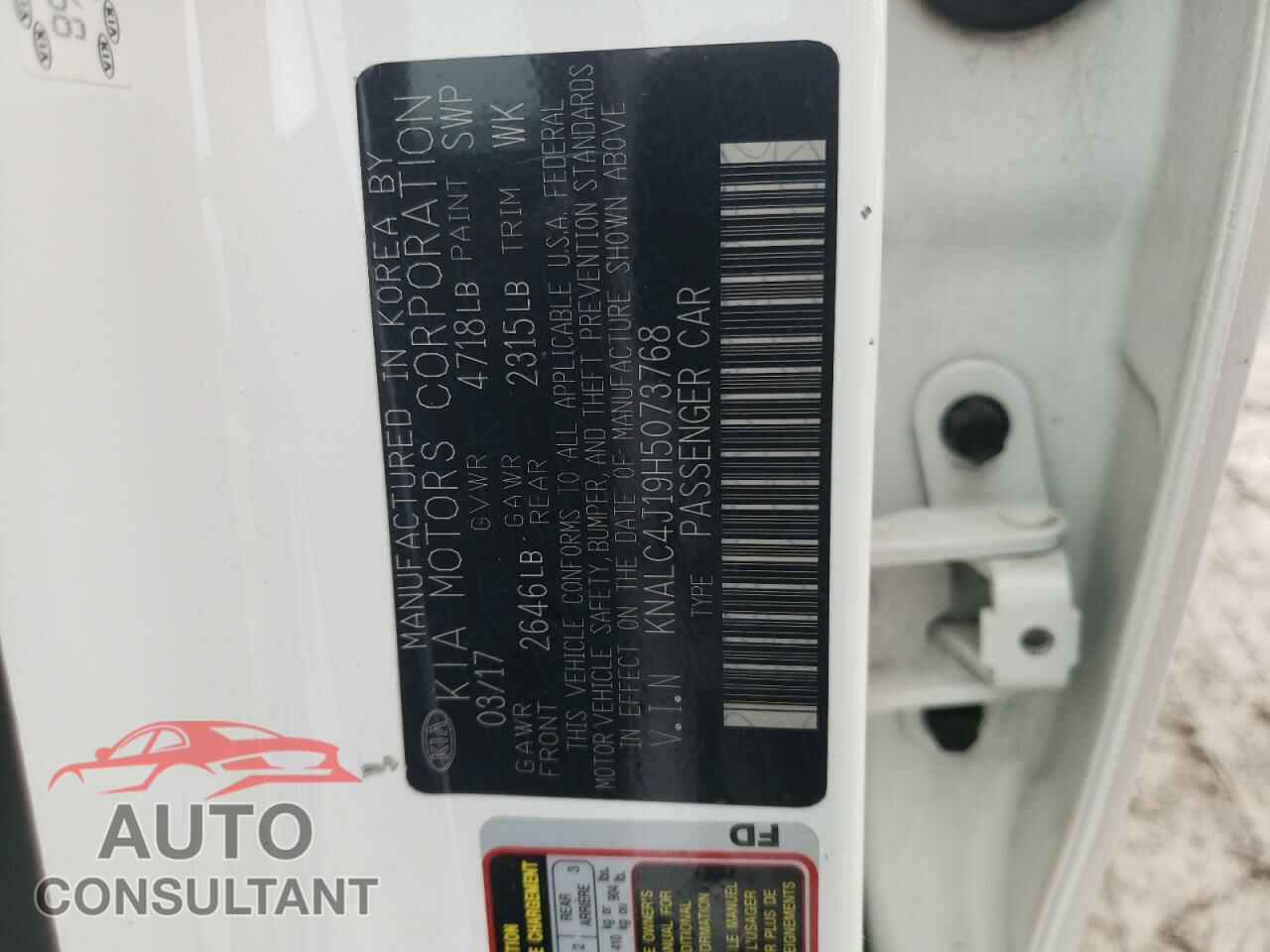 KIA CADENZA 2017 - KNALC4J19H5073768