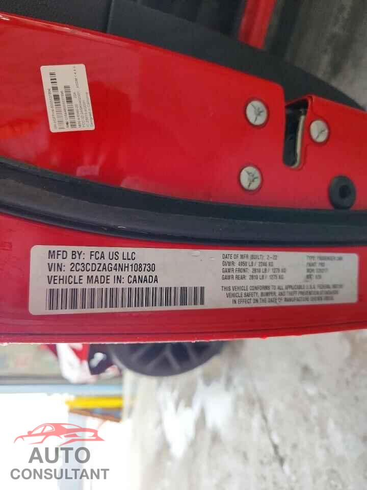 DODGE CHALLENGER 2022 - 2C3CDZAG4NH108730