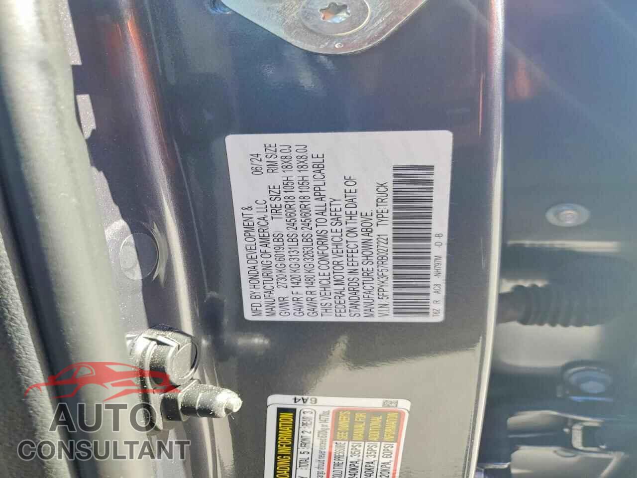 HONDA RIDGELINE 2024 - 5FPYK3F57RB027221