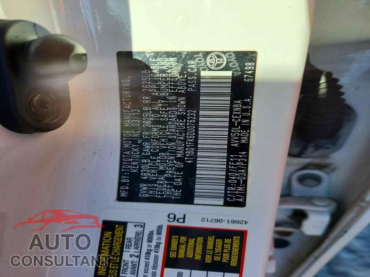 TOYOTA CAMRY 2013 - 4T1BD1FK6DU076232