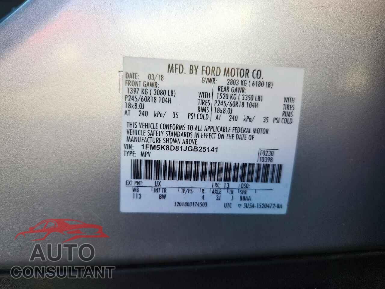 FORD EXPLORER 2018 - 1FM5K8D81JGB25141