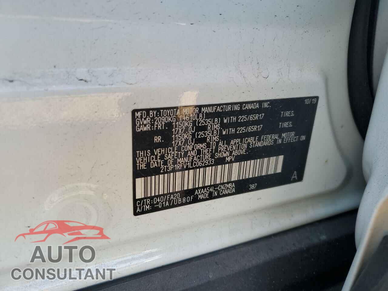 TOYOTA RAV4 2020 - 2T3P1RFV1LC062933