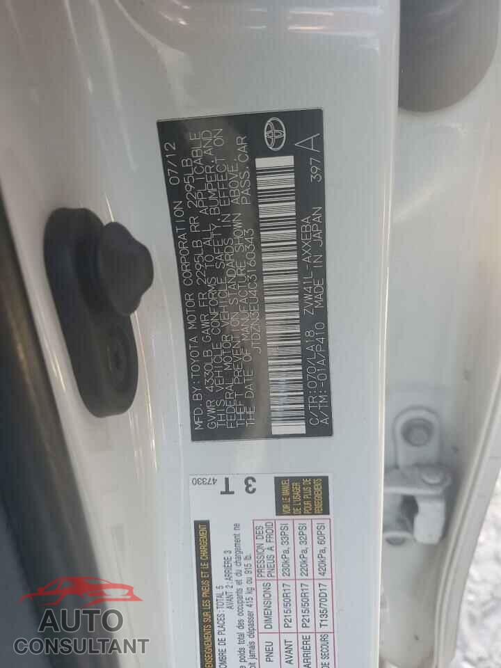 TOYOTA PRIUS 2012 - JTDZN3EU4C3160343