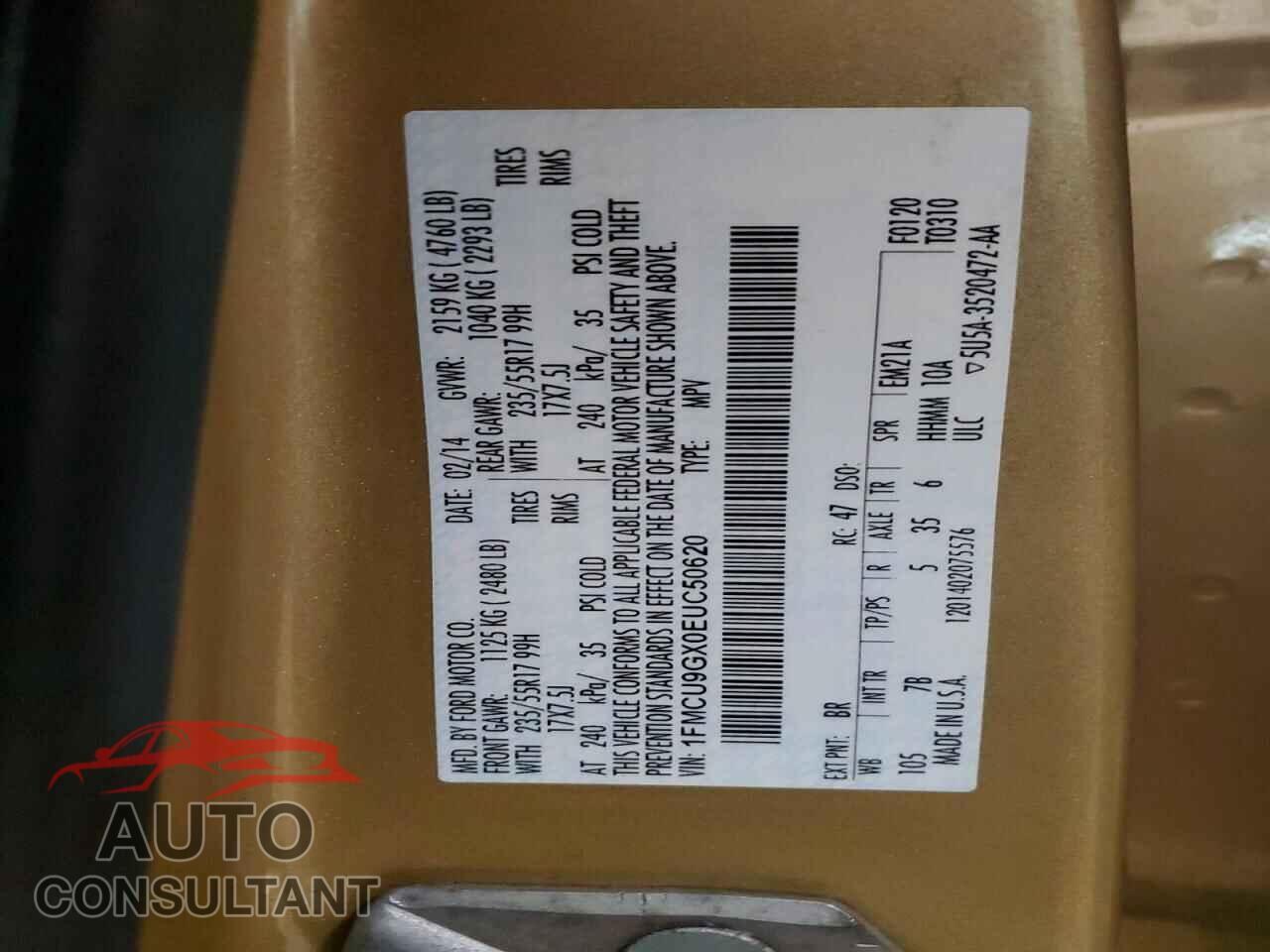 FORD ESCAPE 2014 - 1FMCU9GX0EUC50620