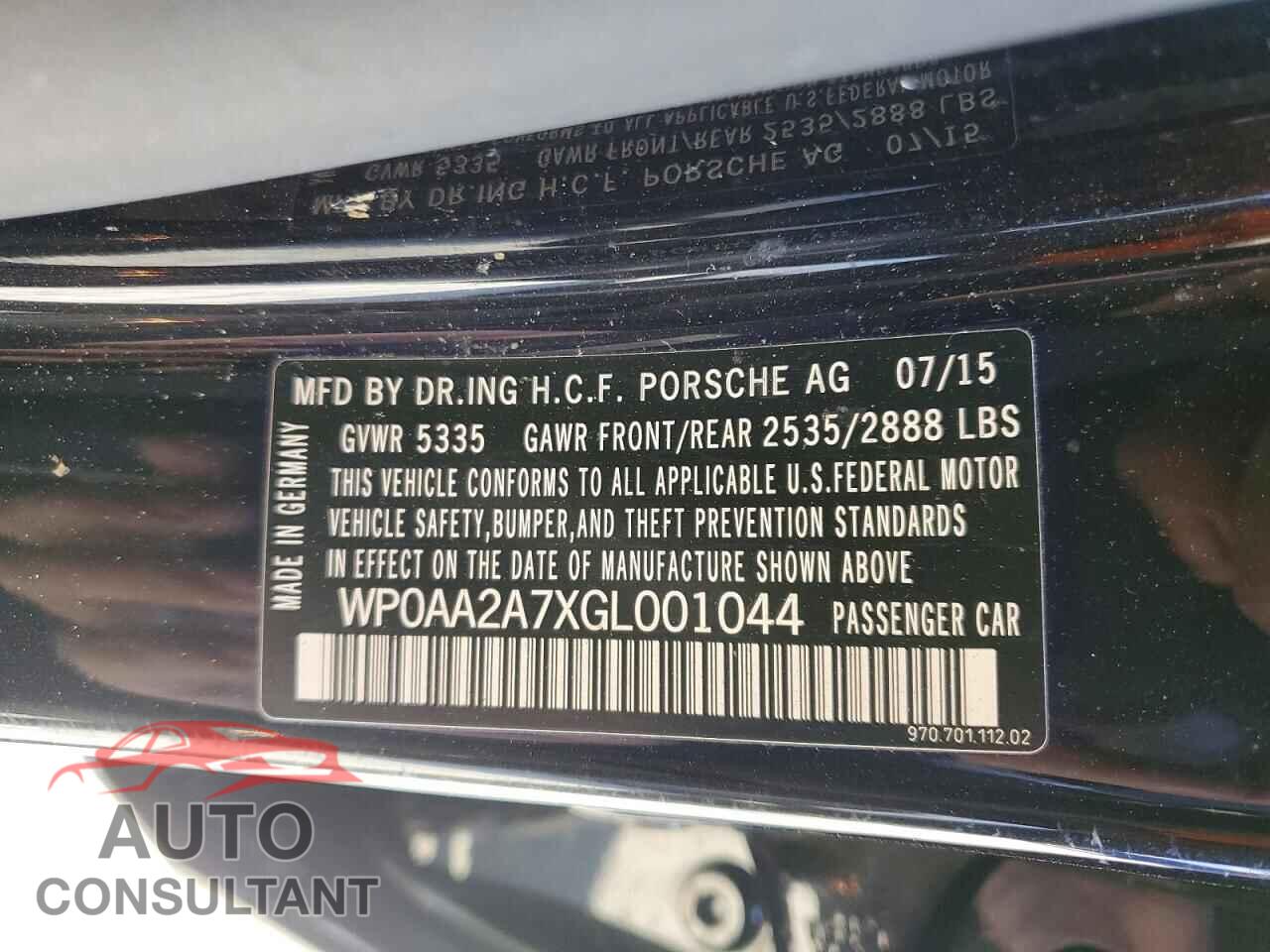 PORSCHE PANAMERA 2016 - WP0AA2A7XGL001044