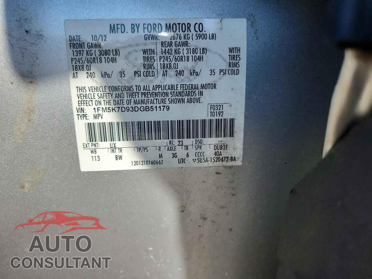 FORD EXPLORER 2013 - 1FM5K7D93DGB51179