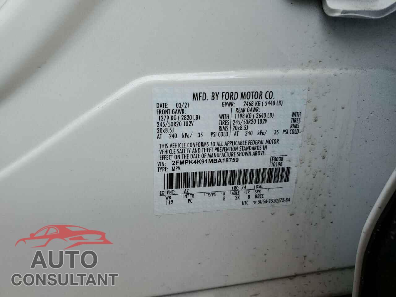 FORD EDGE 2021 - 2FMPK4K91MBA18759