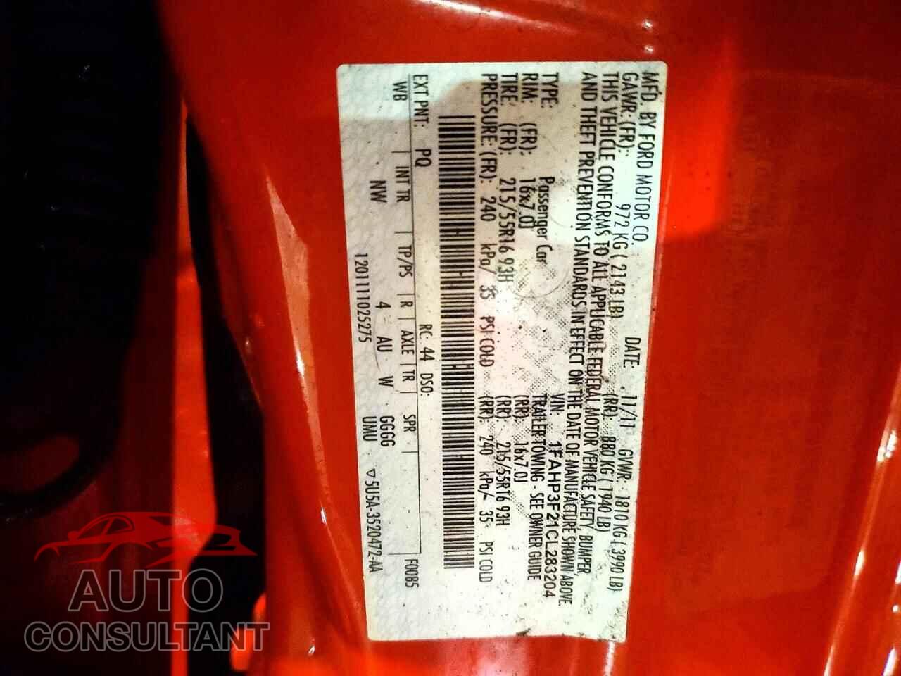 FORD FOCUS 2012 - 1FAHP3F21CL283204