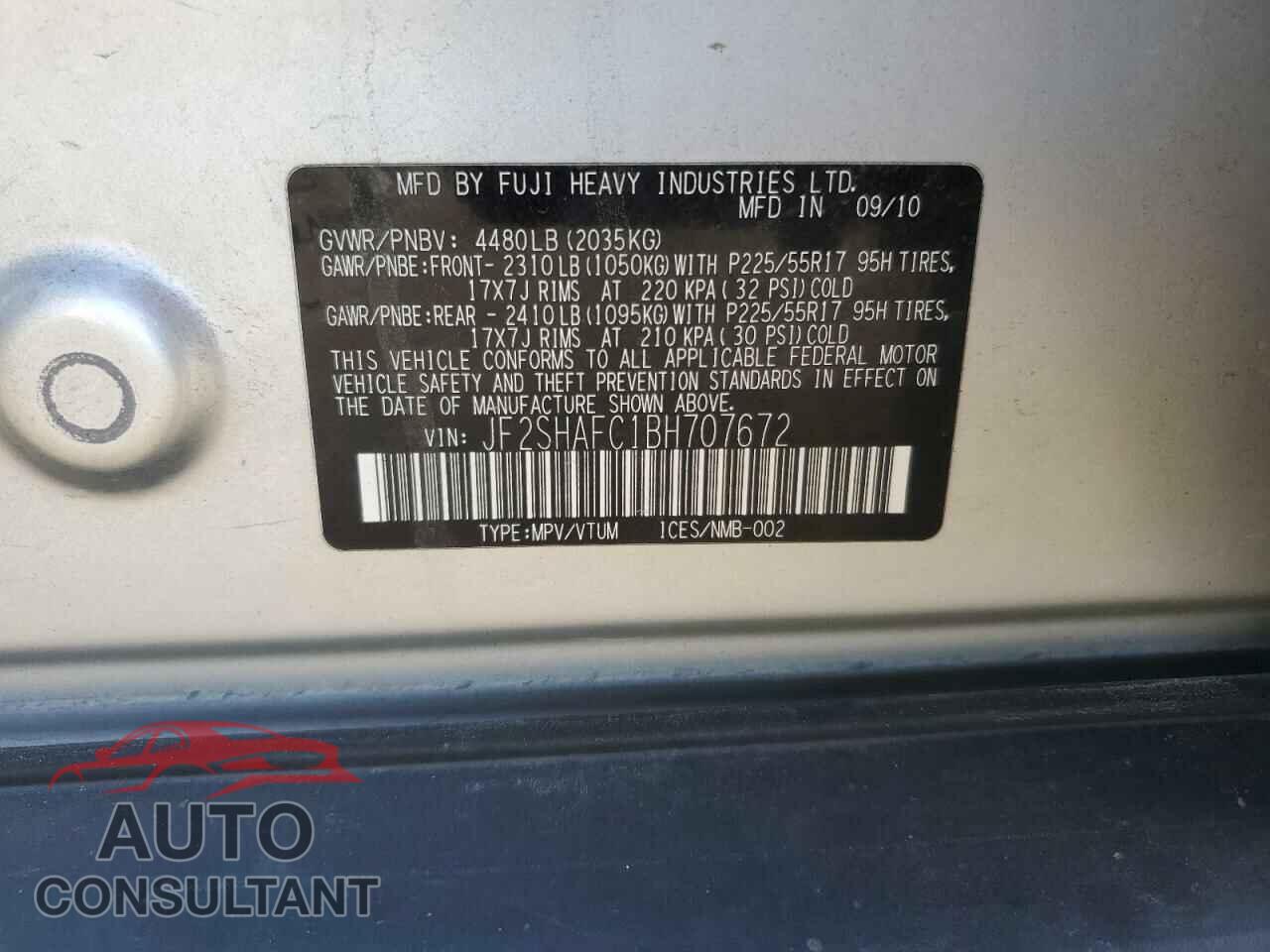 SUBARU FORESTER 2011 - JF2SHAFC1BH707672