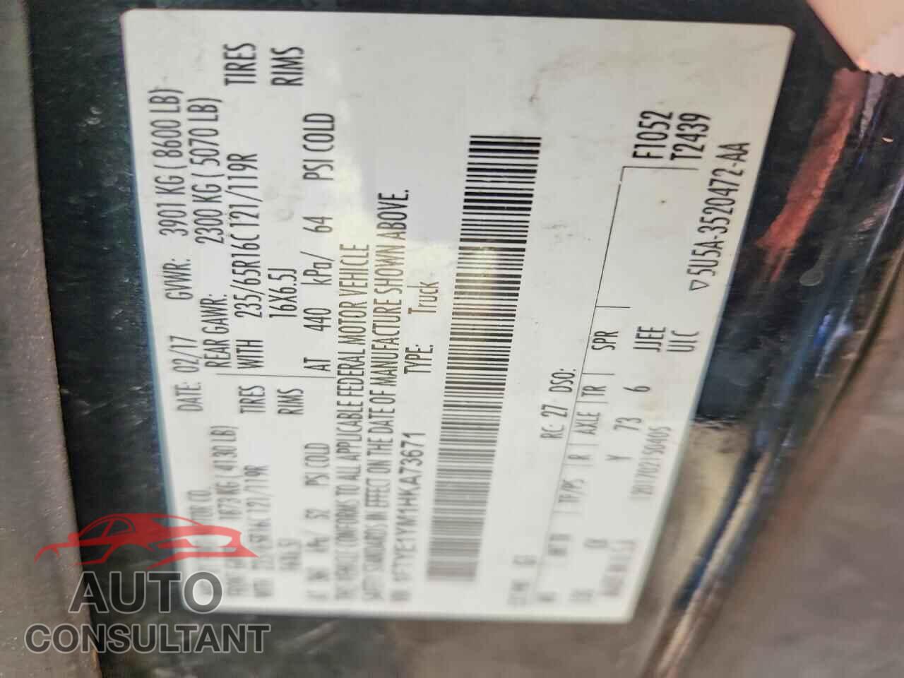 FORD TRANSIT 2017 - 1FTYE1YM1HKA73671