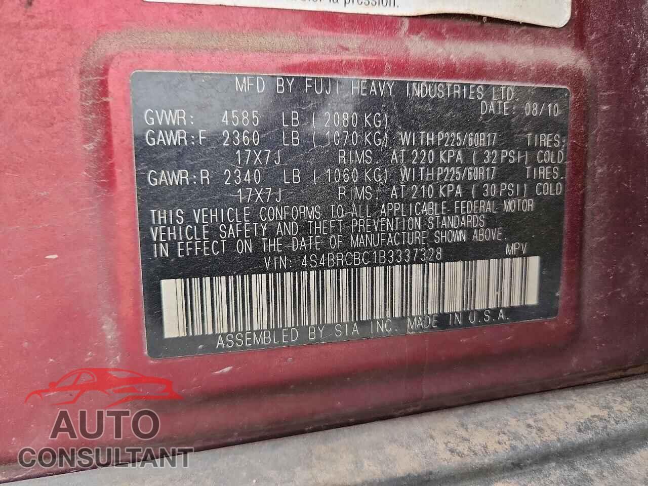 SUBARU OUTBACK 2011 - 4S4BRCBC1B3337328