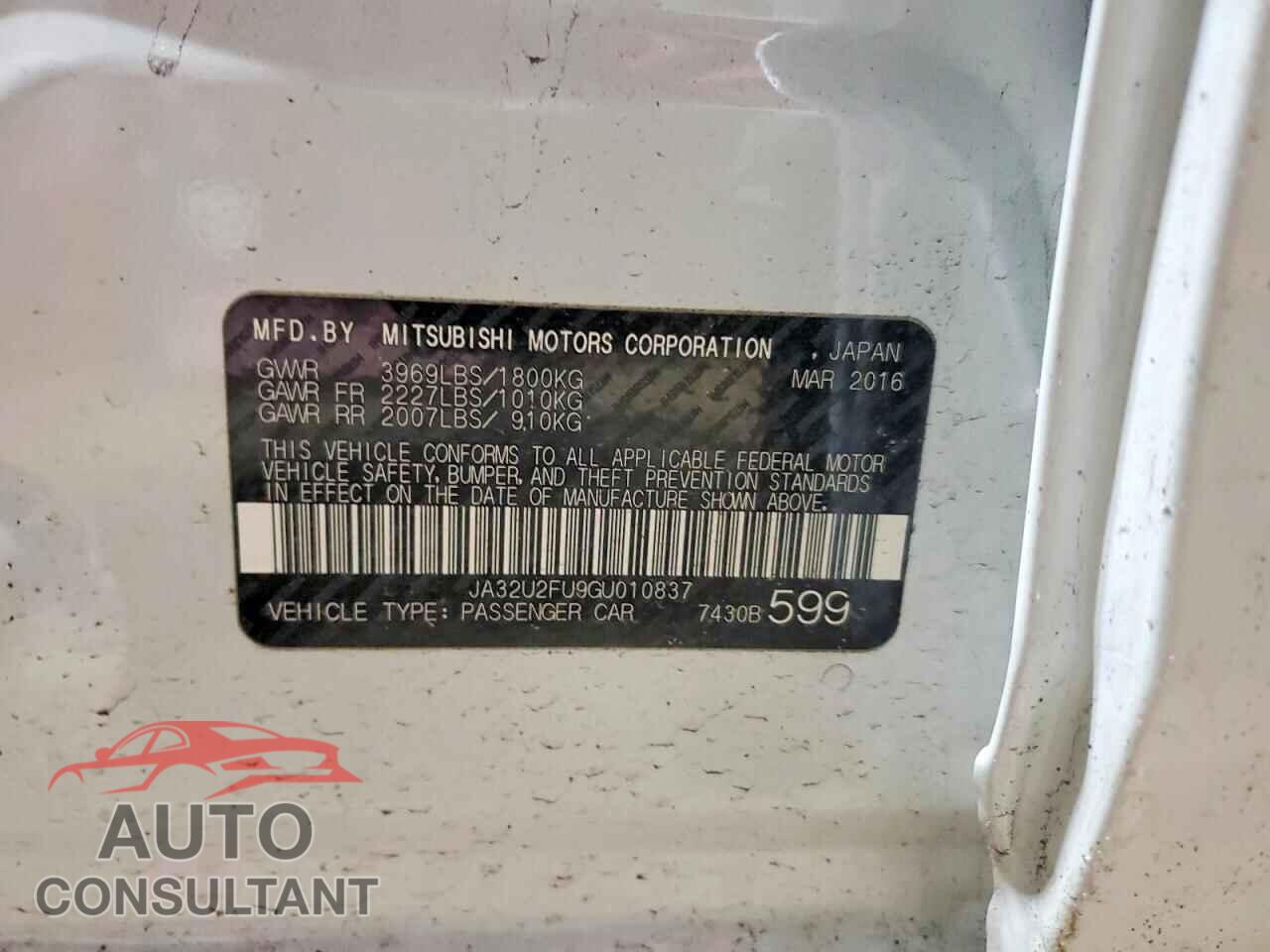 MITSUBISHI LANCER 2016 - JA32U2FU9GU010837