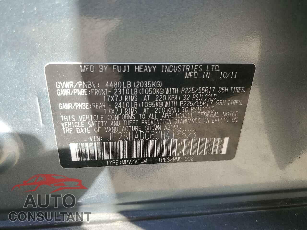 SUBARU FORESTER 2012 - JF2SHADC6CH416623