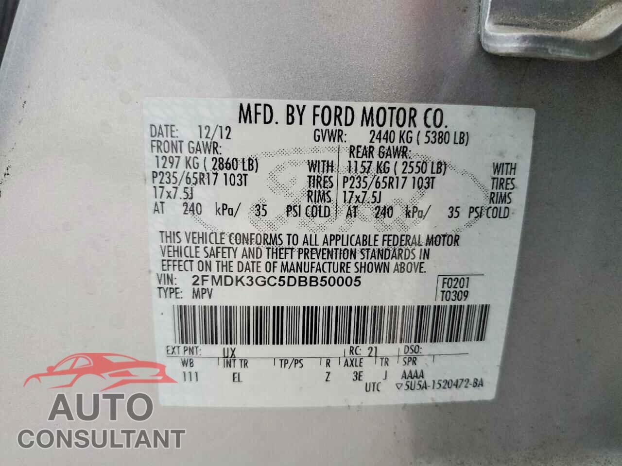 FORD EDGE 2013 - 2FMDK3GC5DBB50005