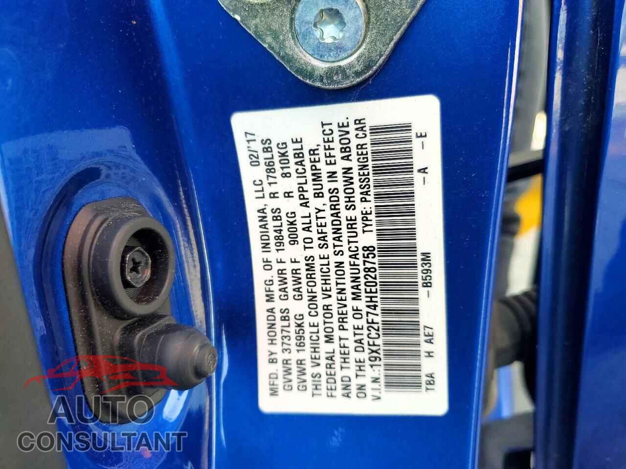 HONDA CIVIC 2017 - 19XFC2F74HE028758