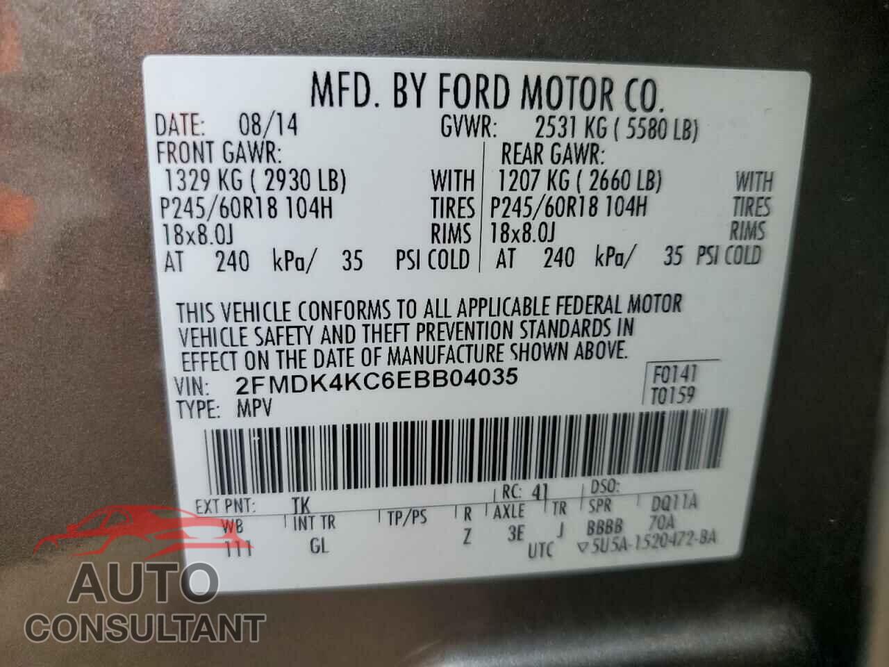 FORD EDGE 2014 - 2FMDK4KC6EBB04035