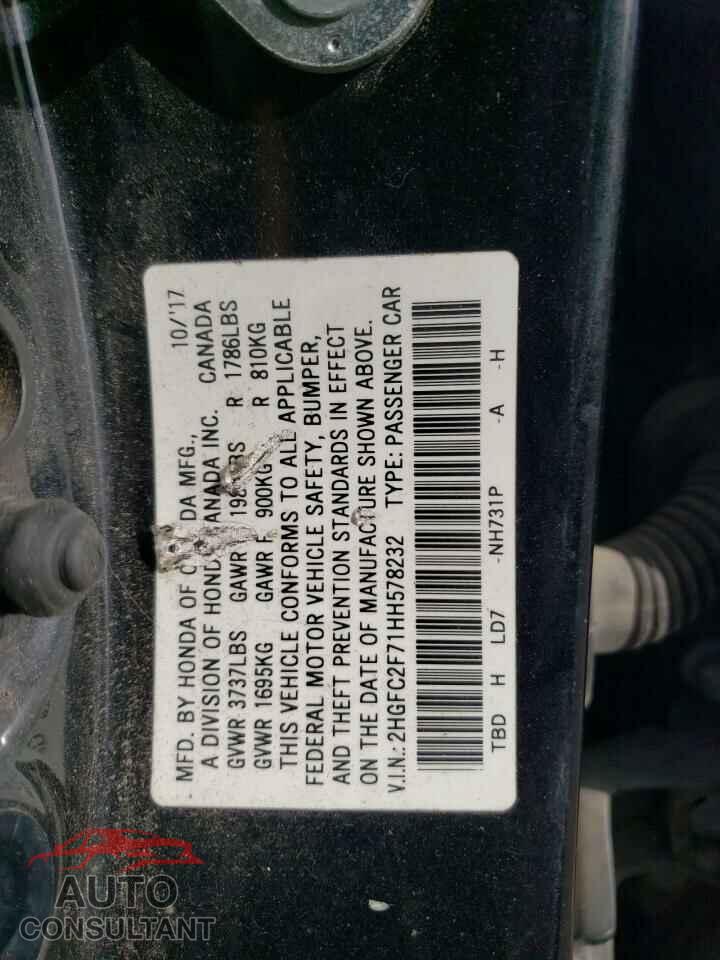 HONDA CIVIC 2017 - 2HGFC2F71HH578232