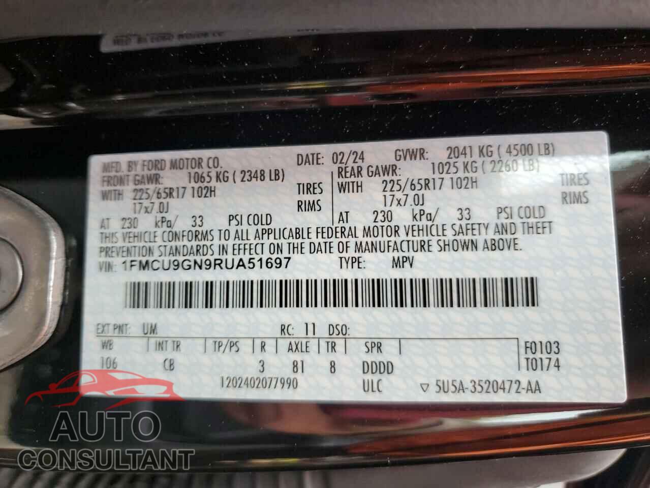 FORD ESCAPE ACT 2024 - 1FMCU9GN9RUA51697