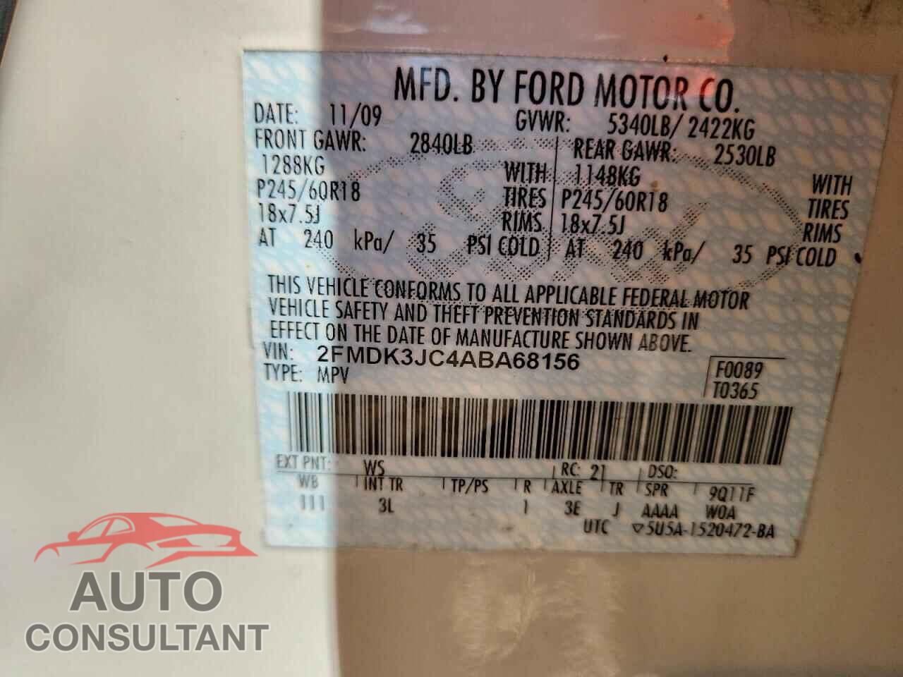 FORD EDGE 2010 - 2FMDK3JC4ABA68156