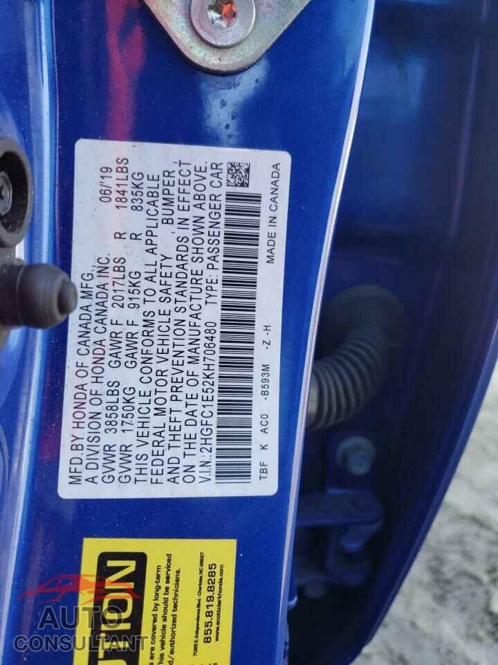 HONDA CIVIC 2019 - 2HGFC1E52KH706480