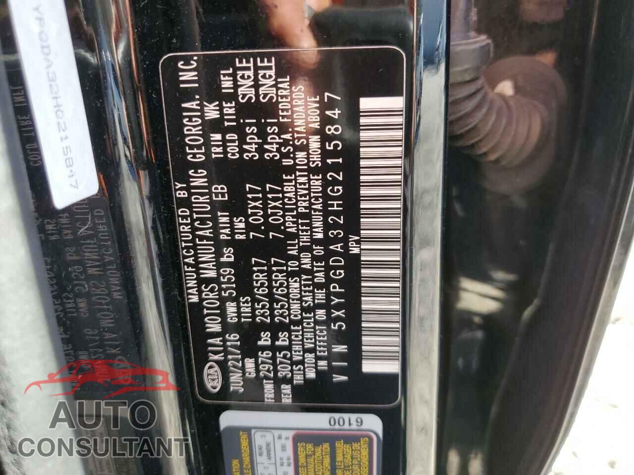 KIA SORENTO 2017 - 5XYPGDA32HG215847