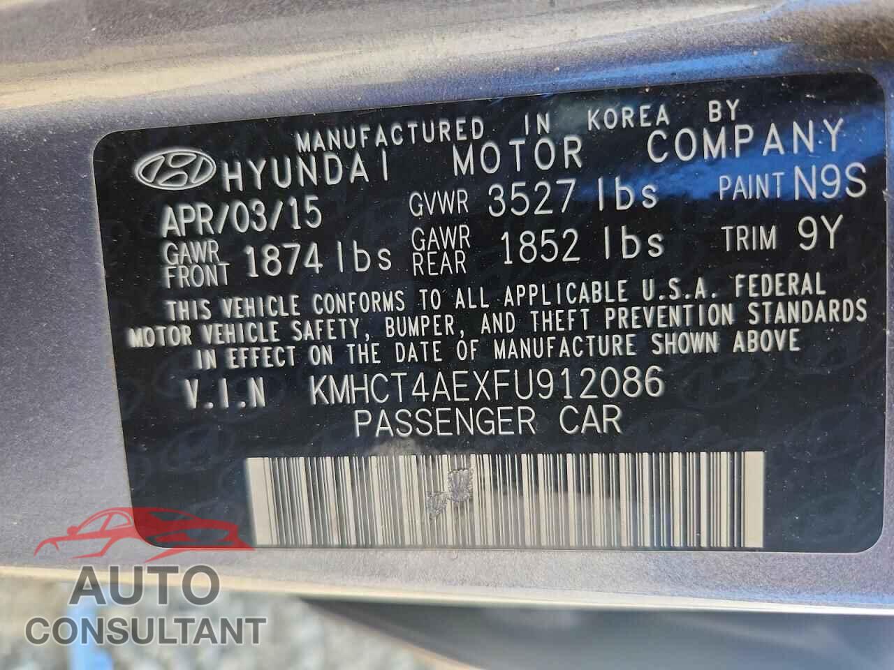 HYUNDAI ACCENT 2015 - KMHCT4AEXFU912086