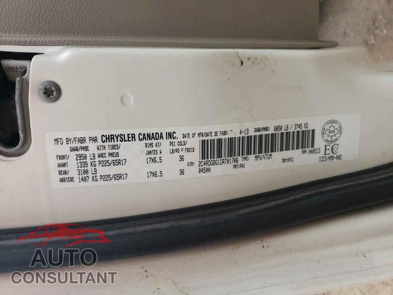 DODGE CARAVAN 2013 - 2C4RDGBG1DR701706