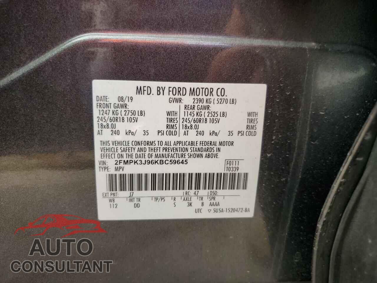 FORD EDGE 2019 - 2FMPK3J96KBC59645
