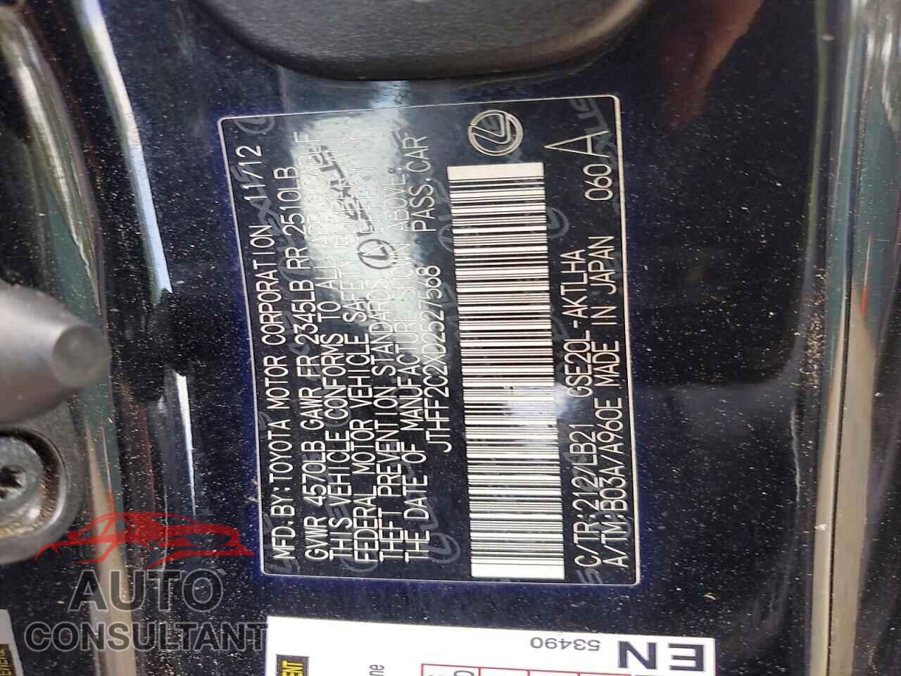 LEXUS IS 2013 - JTHFF2C2XD2527568