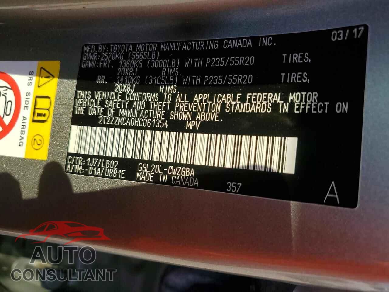 LEXUS RX350 2017 - 2T2ZZMCA0HC061354