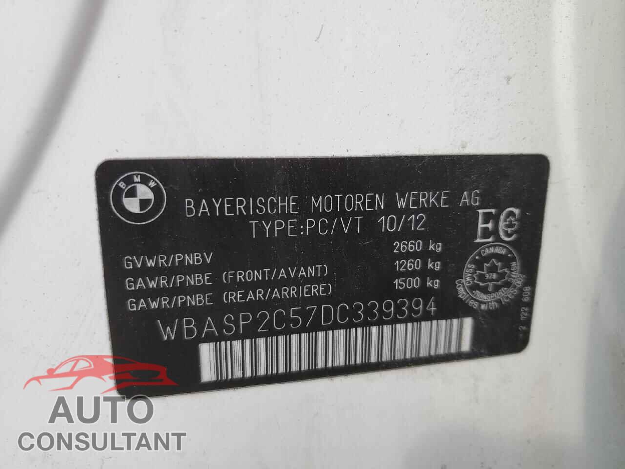 BMW 5 SERIES 2013 - WBASP2C57DC339394