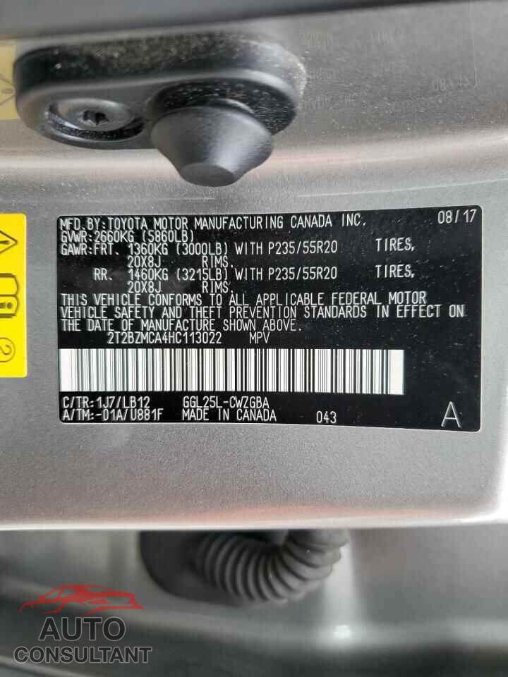LEXUS RX350 2017 - 2T2BZMCA4HC113022