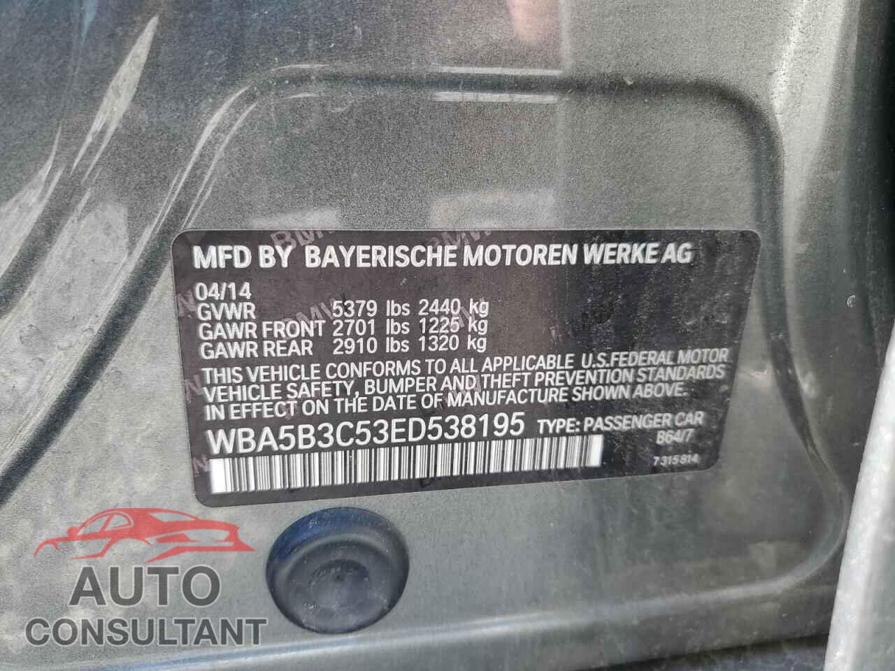 BMW 5 SERIES 2014 - WBA5B3C53ED538195