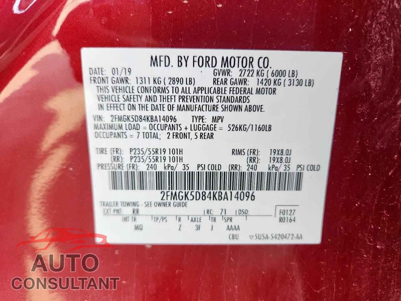 FORD FLEX 2019 - 2FMGK5D84KBA14096