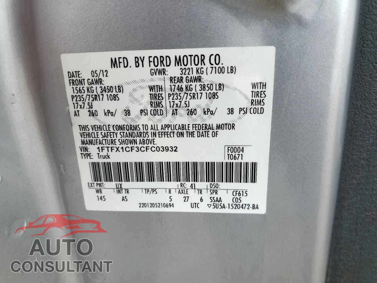 FORD F-150 2012 - 1FTFX1CF3CFC03932