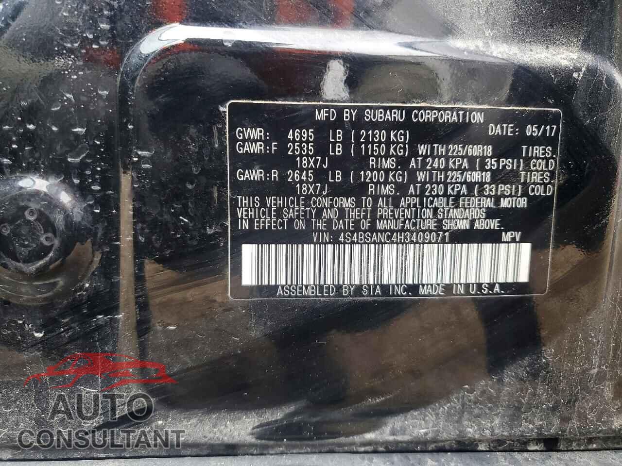 SUBARU OUTBACK 2017 - 4S4BSANC4H3409071