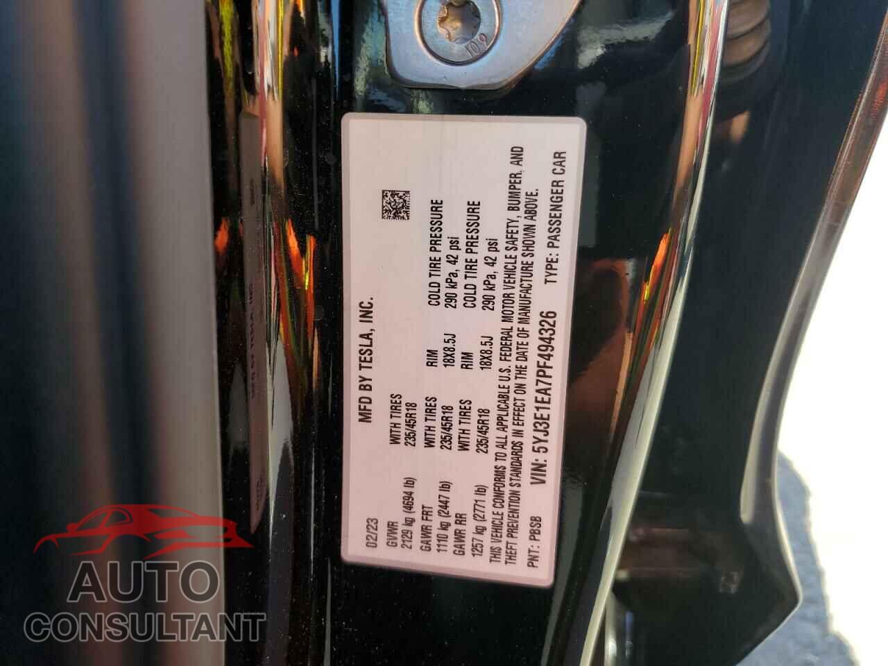 TESLA MODEL 3 2023 - 5YJ3E1EA7PF494326