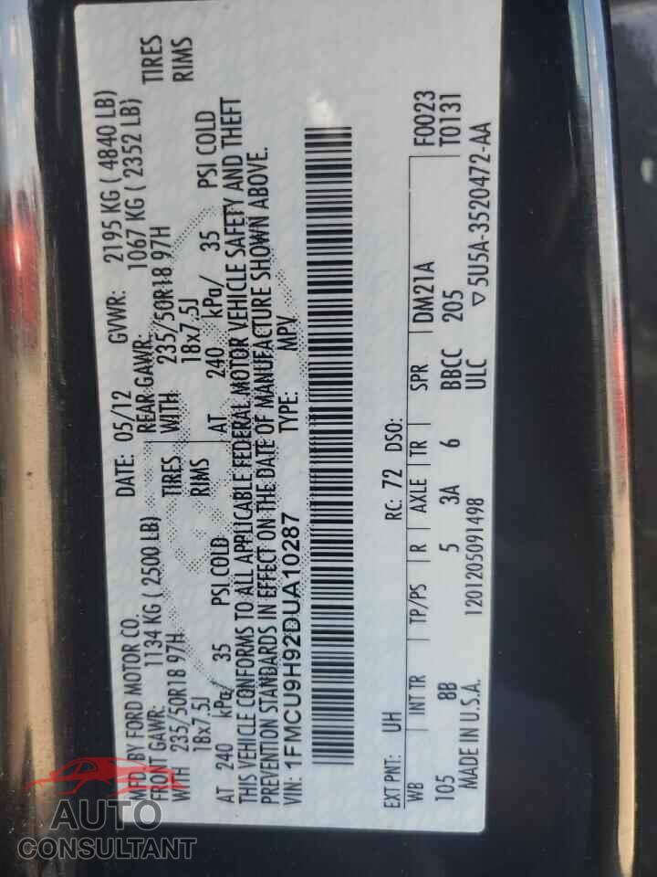 FORD ESCAPE 2013 - 1FMCU9H92DUA10287
