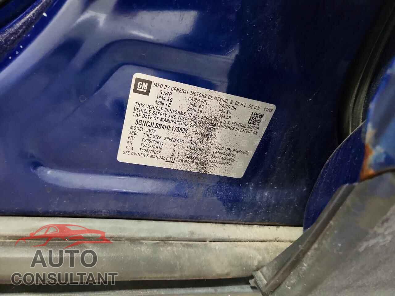 CHEVROLET TRAX 2017 - 3GNCJLSB4HL175898
