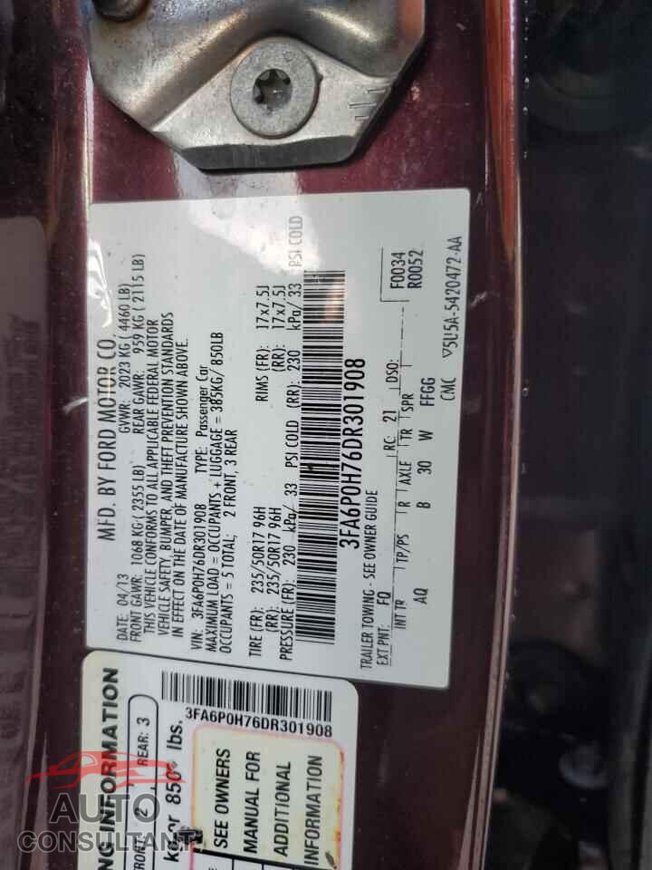 FORD FUSION 2013 - 3FA6P0H76DR301908