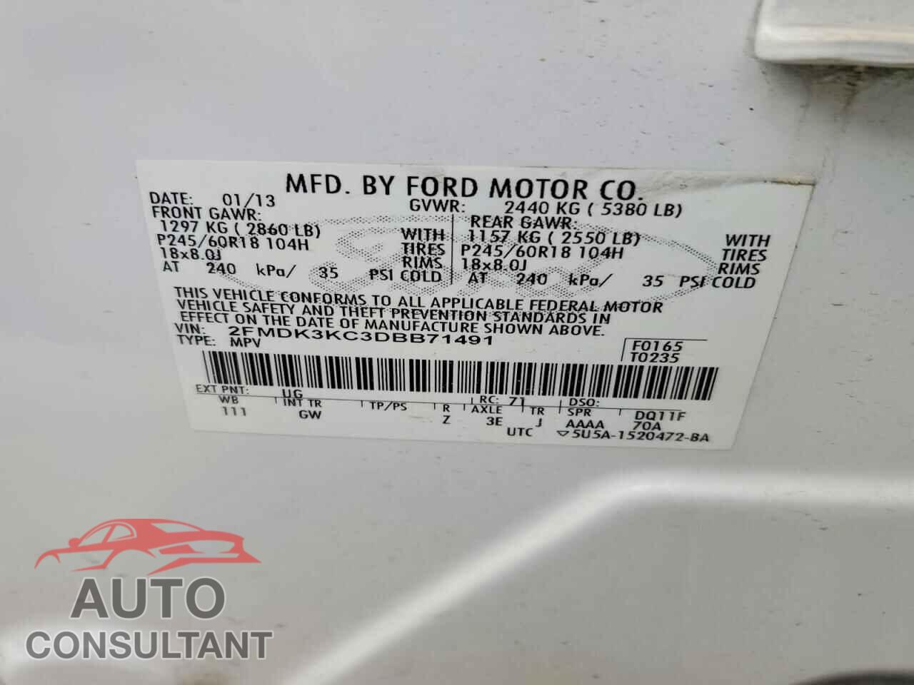FORD EDGE 2013 - 2FMDK3KC3DBB71491