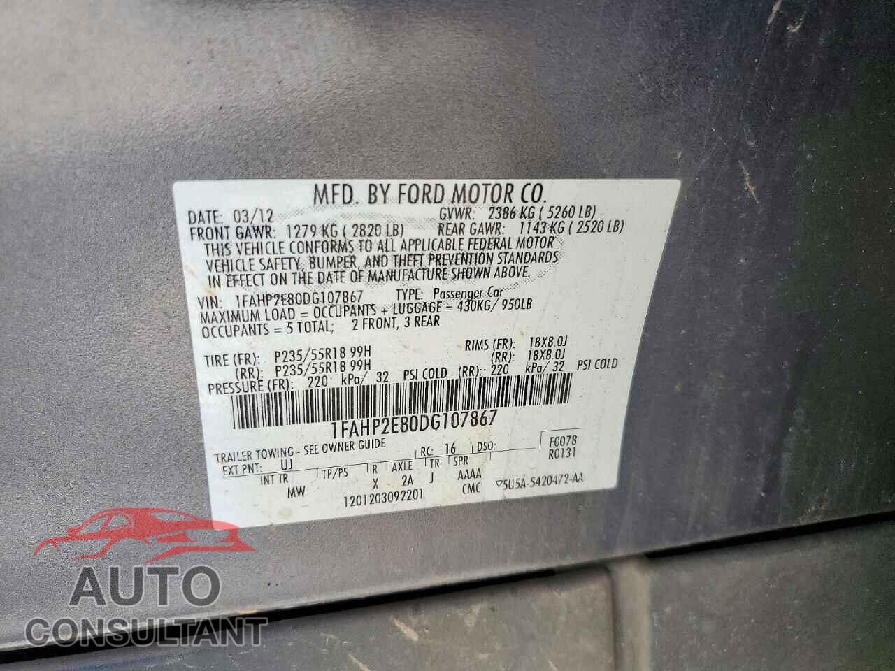 FORD TAURUS 2013 - 1FAHP2E80DG107867
