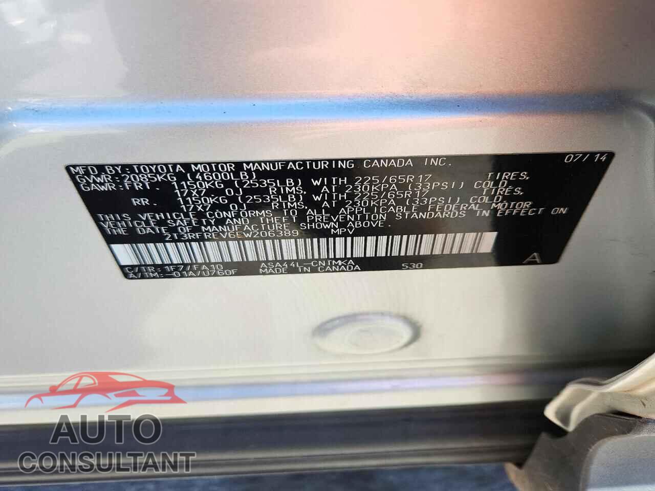 TOYOTA RAV4 2014 - 2T3RFREV6EW206389