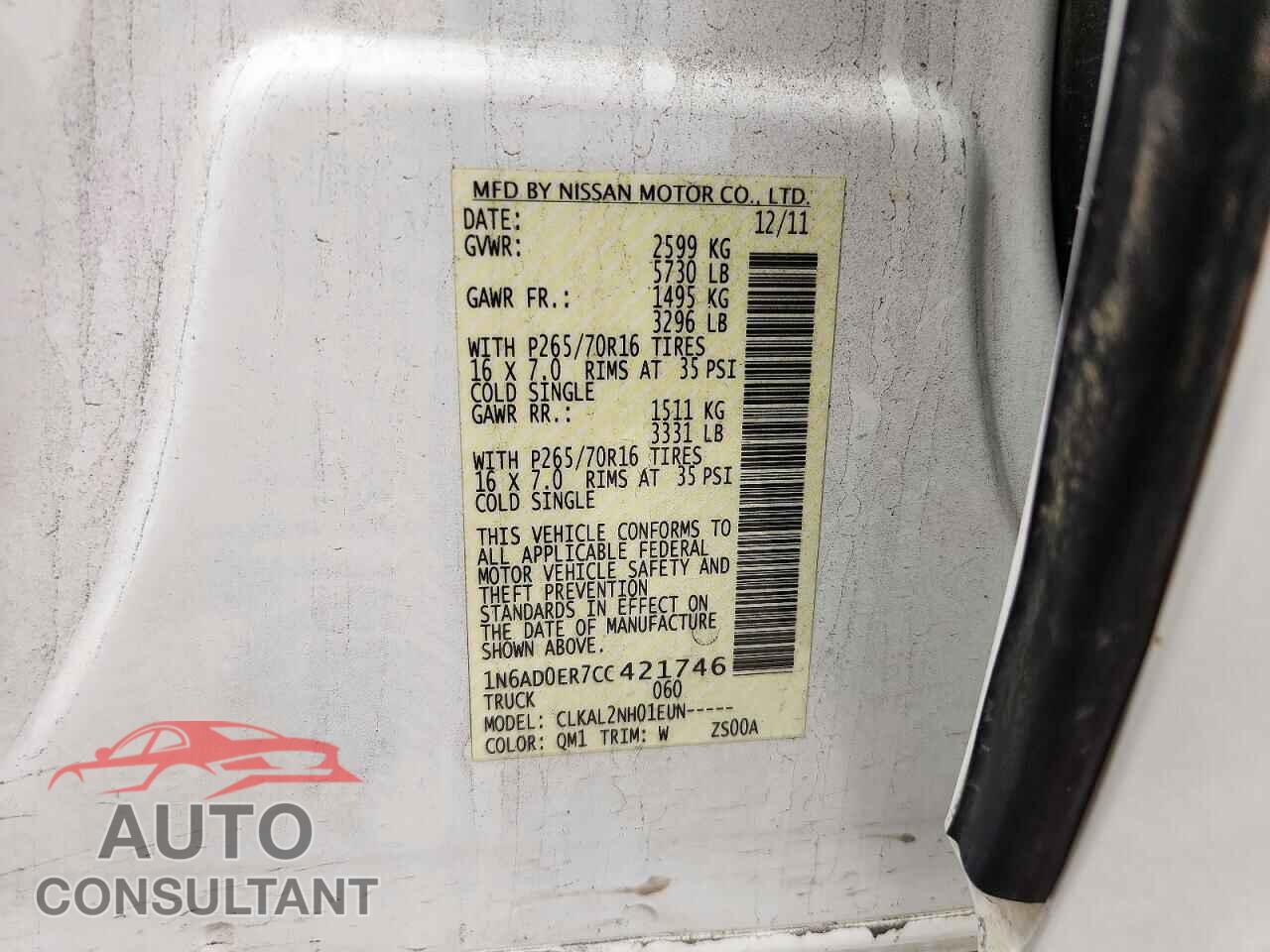NISSAN FRONTIER 2012 - 1N6AD0ER7CC421746