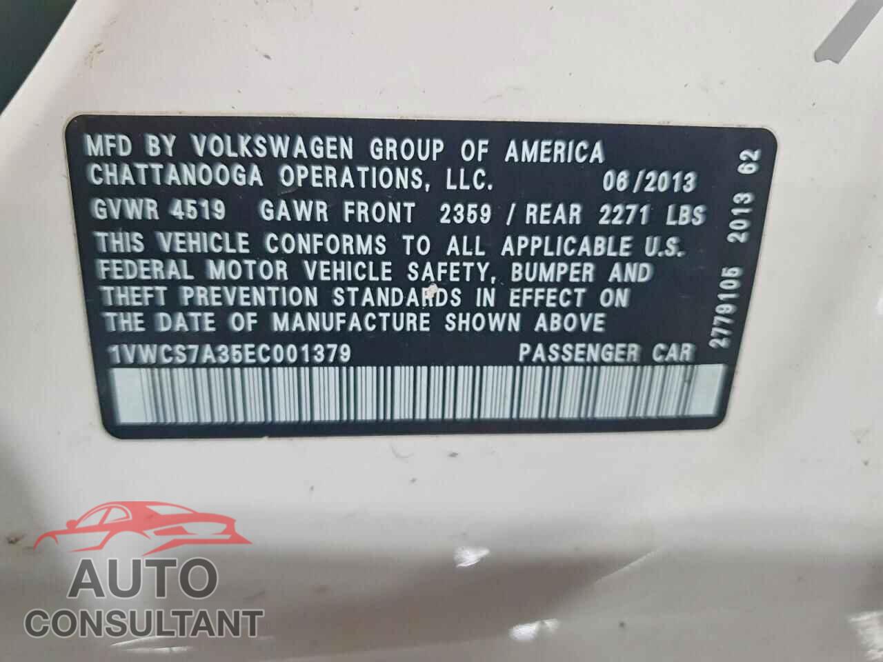 VOLKSWAGEN PASSAT 2014 - 1VWCS7A35EC001379
