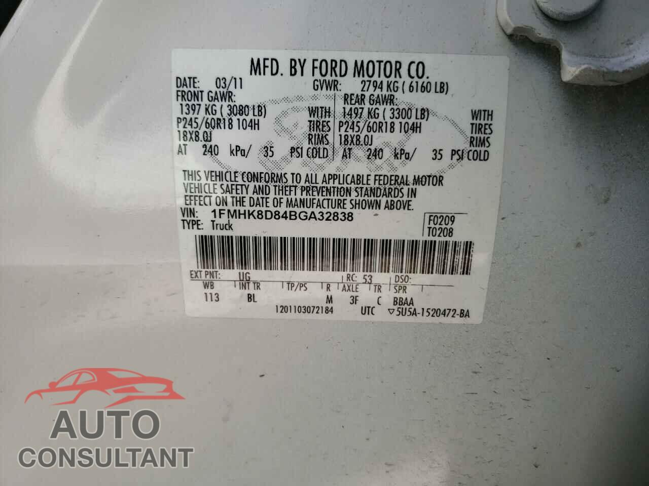 FORD EXPLORER 2011 - 1FMHK8D84BGA32838